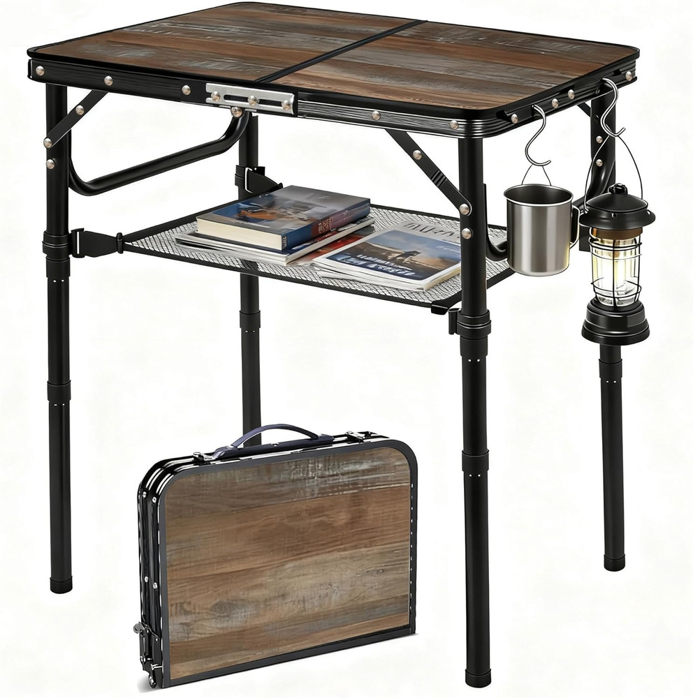 Folding Picnic Table 2Ft Portable Camping Table Adjustable Heights Metal Aluminu