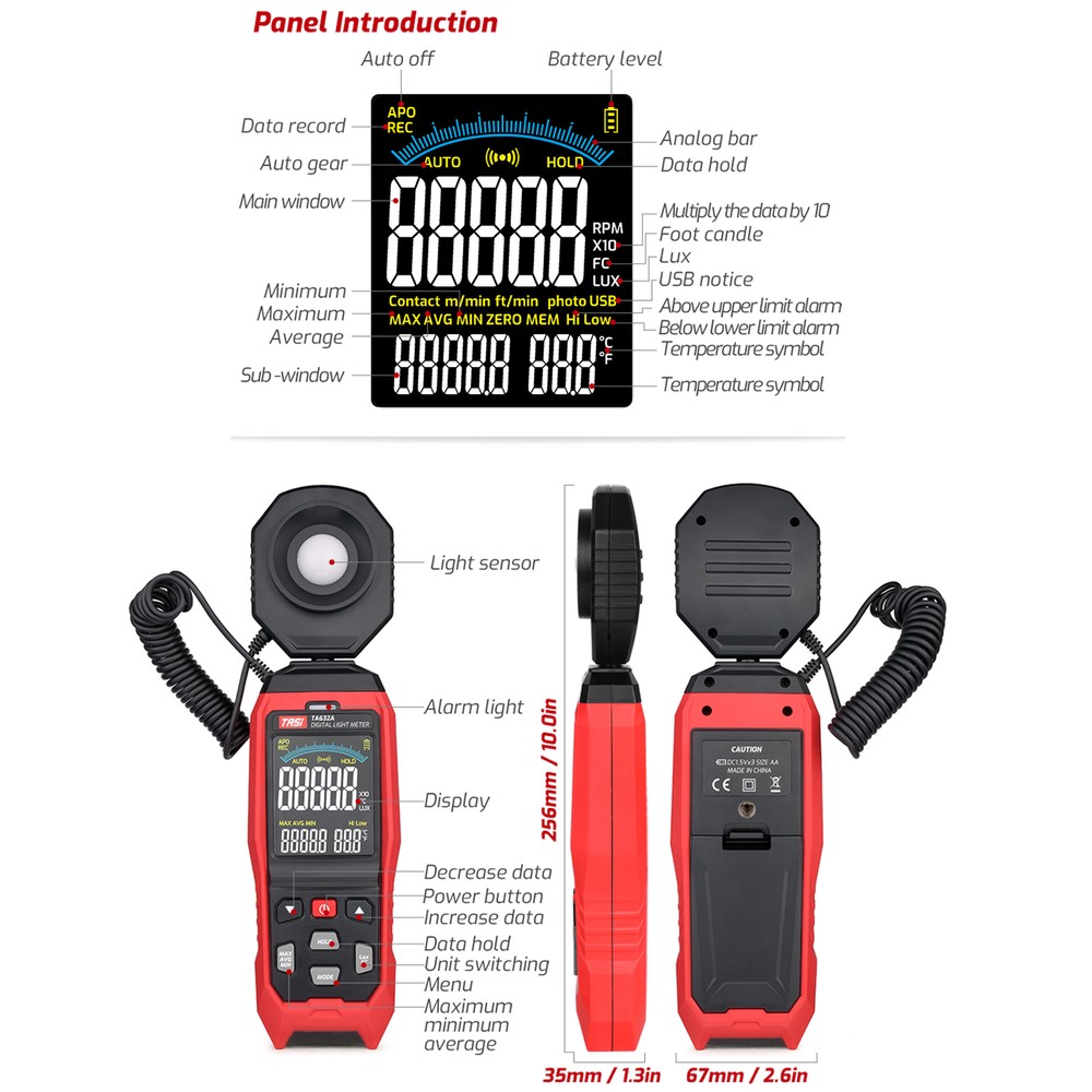 TA632A LCD Light Meter Digital Meter Luminometer Light Meter 0-200000 Lux