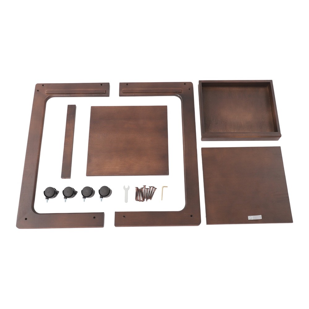 2-Tierd Solid Wood Bedside C-Shaped Side Table w/ Drawer & Lockable Wheels