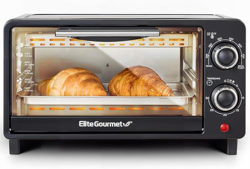 Stylish Matte Black Toaster Oven: 4 Slice, Easy Timer & Temperature Control
