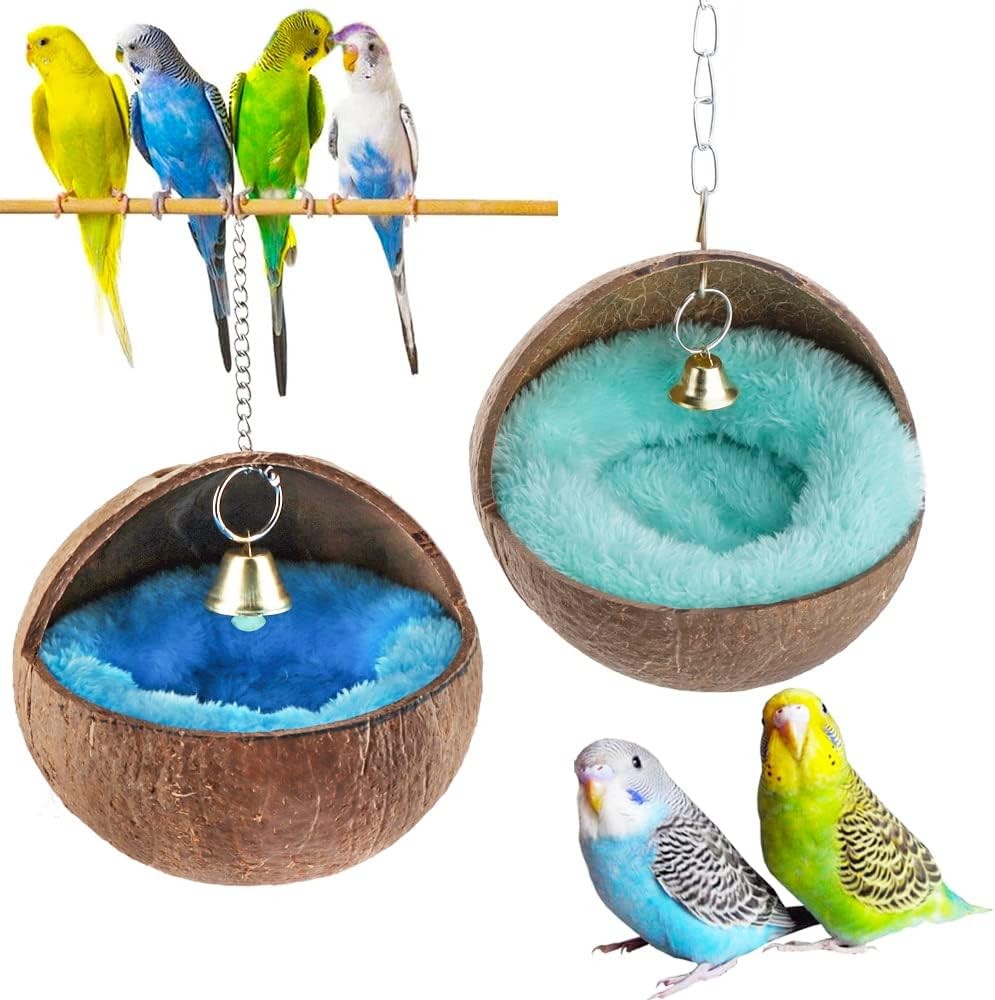 2 Pcs Coconut Shell Bird Nest House Bed with Pad
