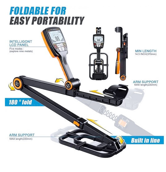 TX640 Folding Detector, Discrimination, Notch & all Metal, PinPointer, Backlight