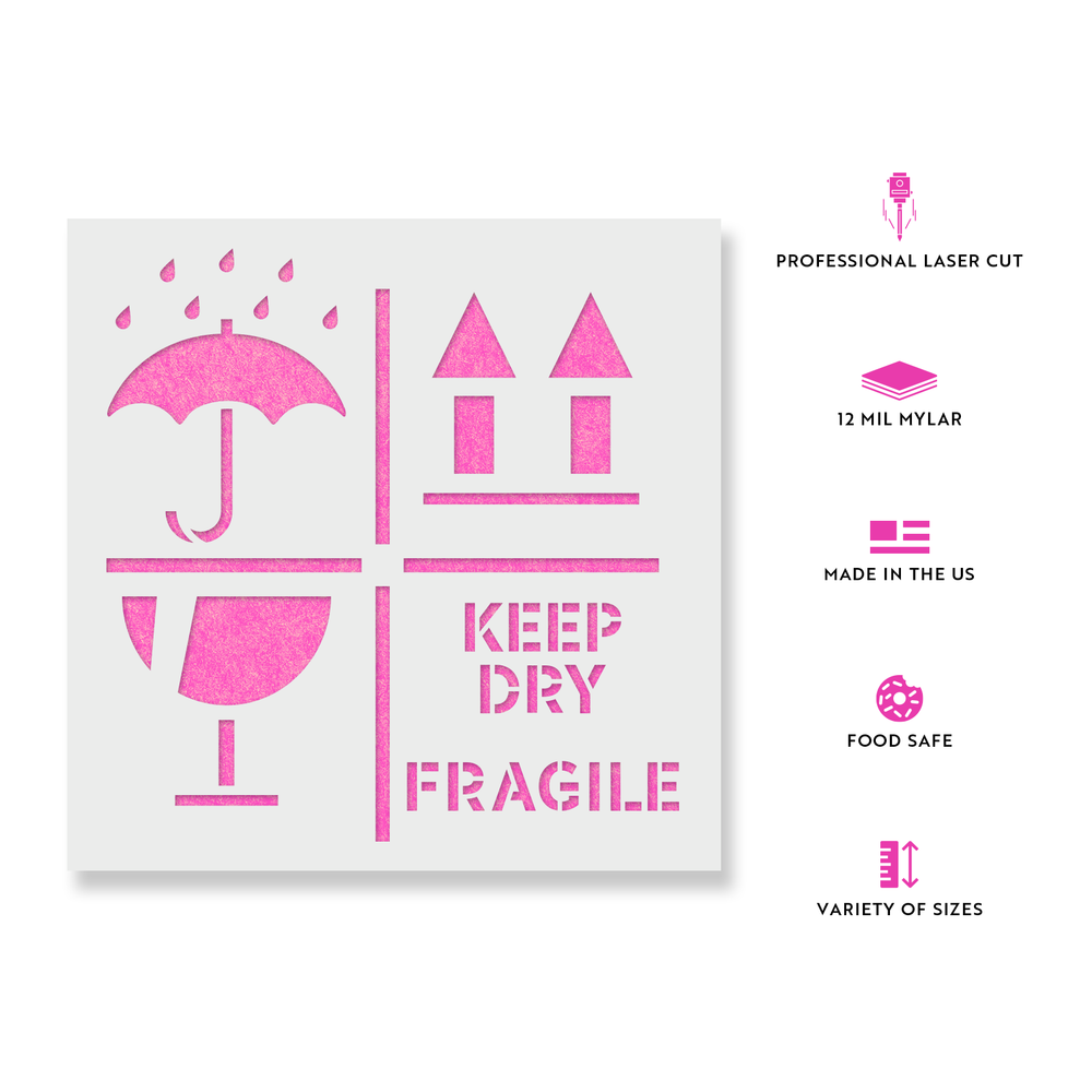 Keep Dry Fragile Up Text Stencil - Durable & Reusable Mylar Stencils