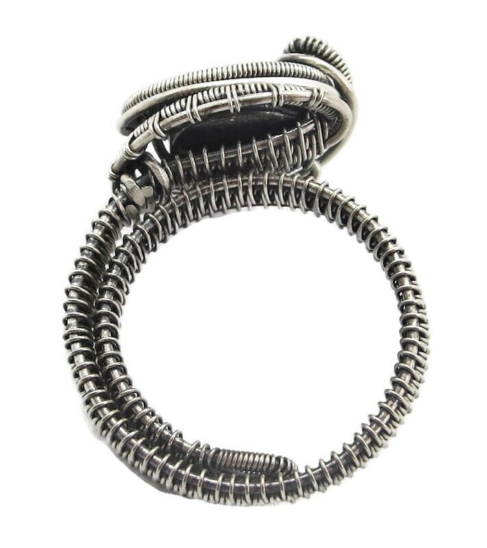 Adjustable Lapis Lazuli Wire-Wrapped Ring in Sterling Silver
