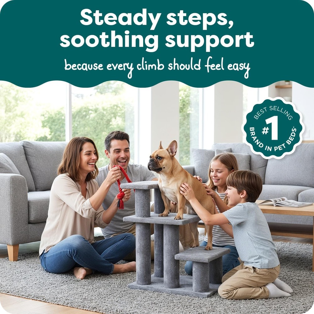 Steady Paws Multi-Step Pet Stairs High Beds & Sofas Gray 3-Step