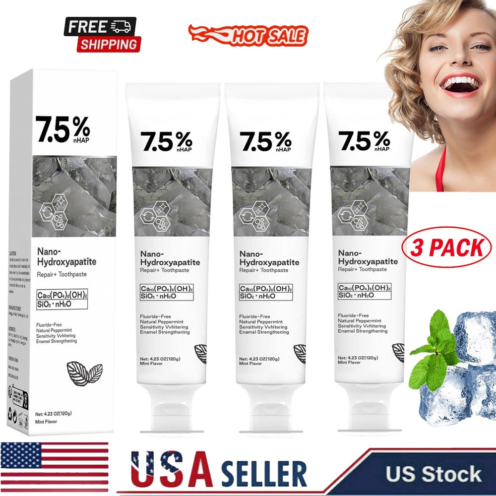 3X 7.5% Hap Nano-Hydroxyapatite Toothpaste Remove Deep Clean For Sensitive Teeth