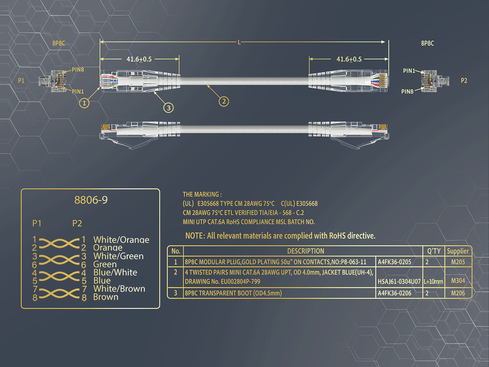 25ft Slim Cat6a 28AWG UTP Ethernet Network Patch Cable, Gray