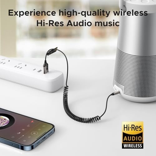 Bluetooth 6.0 Car Adapter, 3.5mm Aux Receiver with Microphone, Hands-Free Calls,