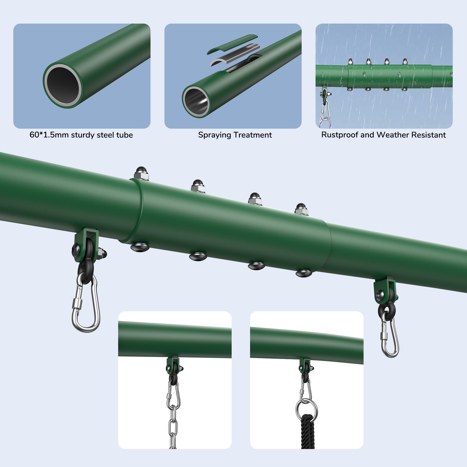 Hapfan 600lbs 7.3ft Tall Heavy Duty Metal Swing Set with 3 Swings Kids Backyard