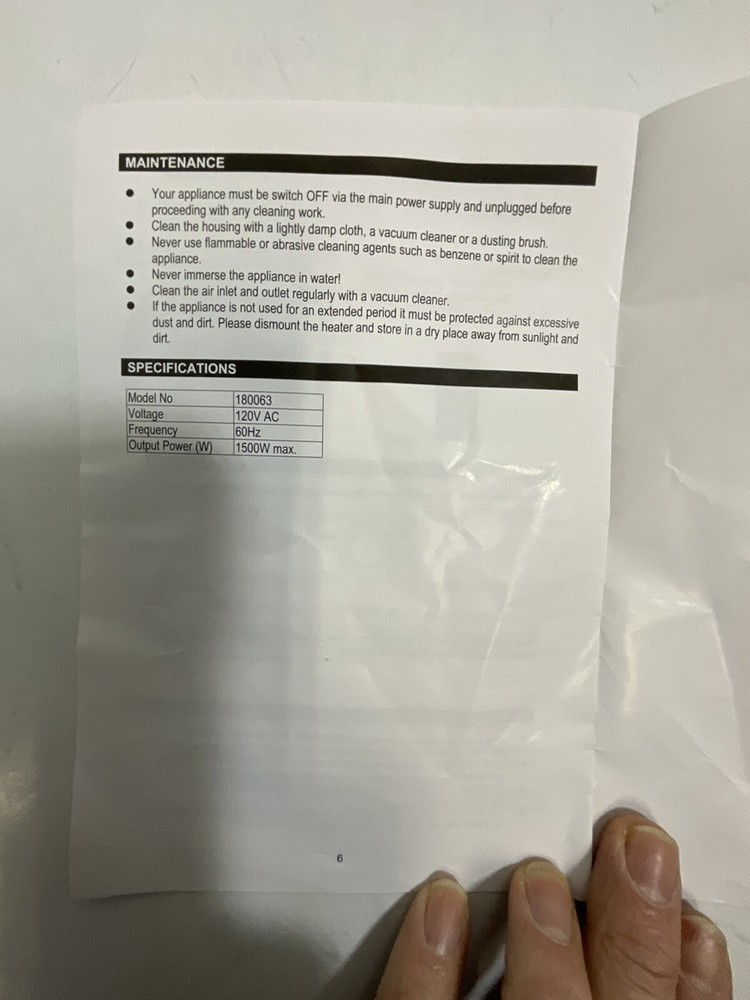 Westpointe Ceramic Heater Remote Control With Instruction Manual