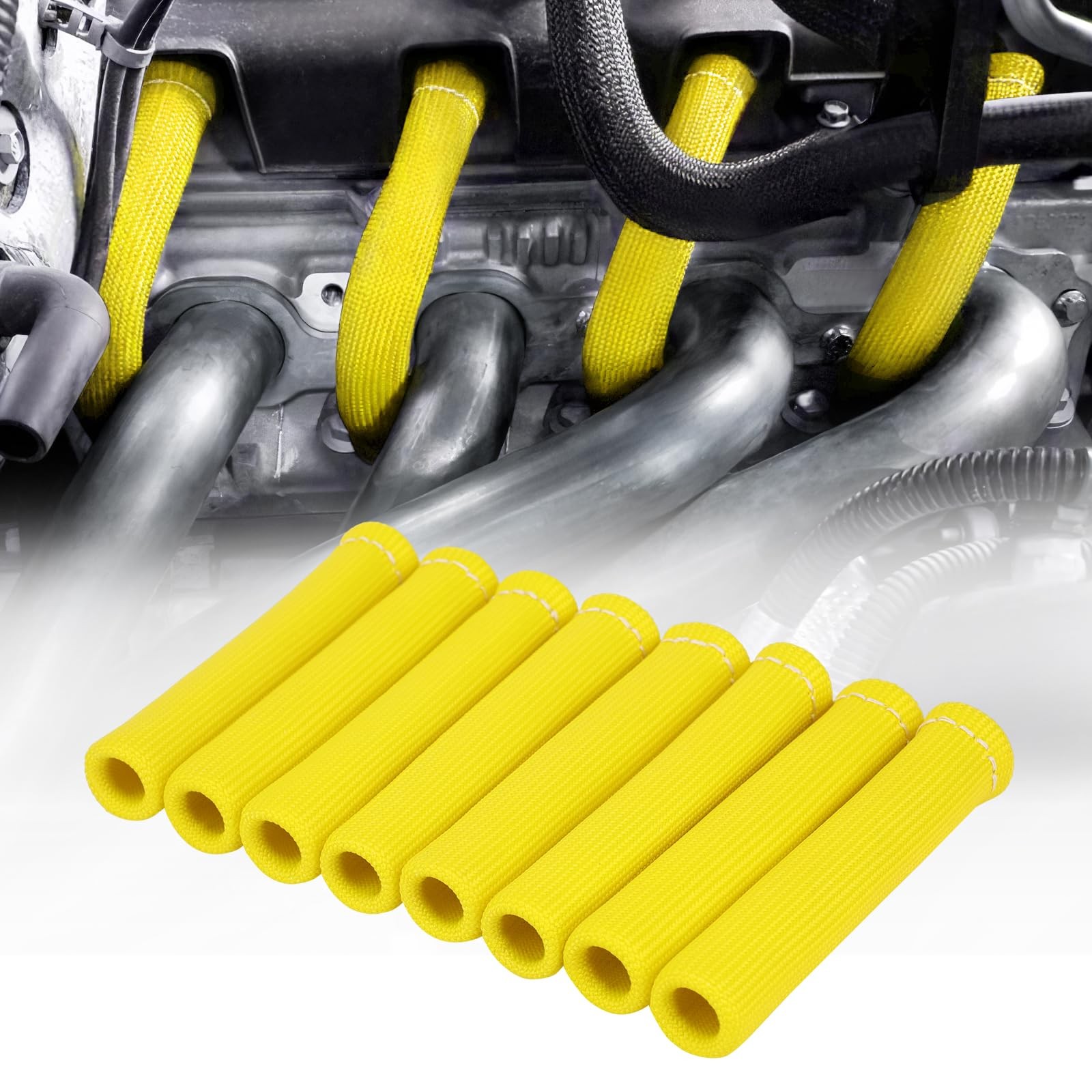 2500° Spark Plug Heat Shield Sleeve for 8PCS Wire Boots Yellow