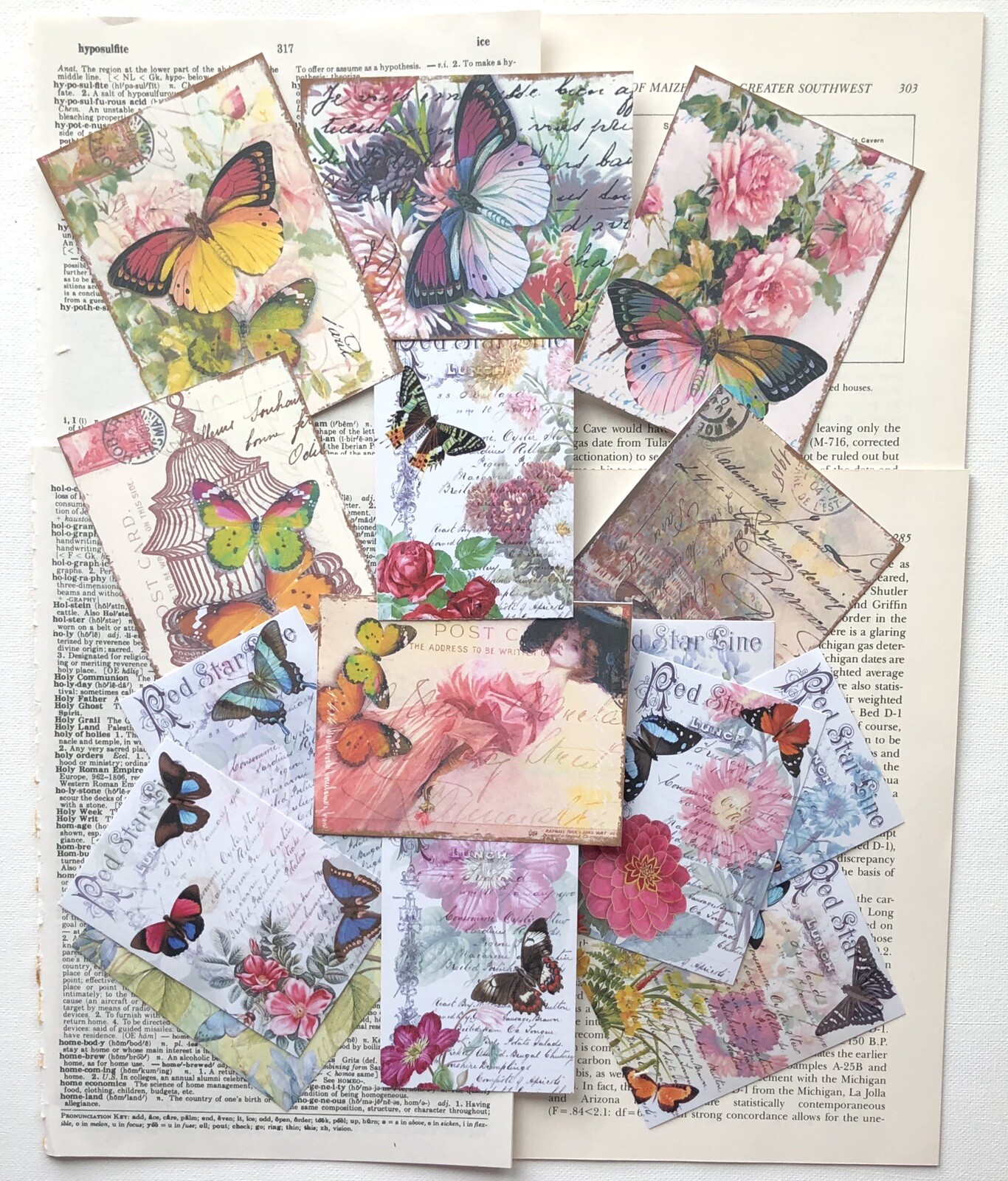 Junk journal Kit, 75+ Vintage Book Pages with Vintage Butterfly & Flower Prints