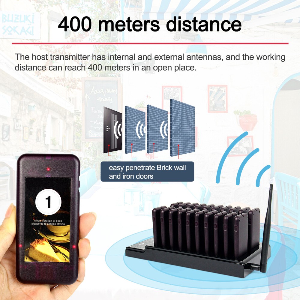 T112 Restaurant 20 Coaster Pagers Wireless Paging Queuing Calling System Hotel