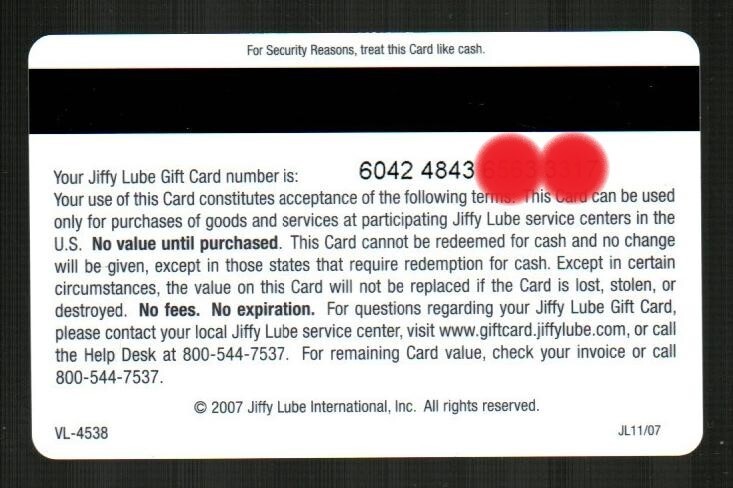 JIFFY LUBE Store Front ( 2007 ) Gift Card ( $0 )