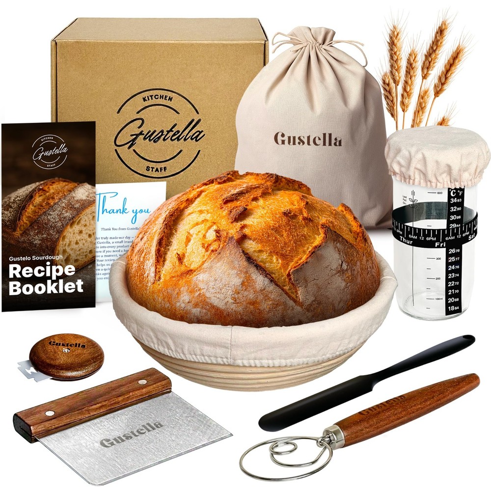 Sourdough Starter Kit for Beginners - Complete Bread Baking Set with Basket, Jar