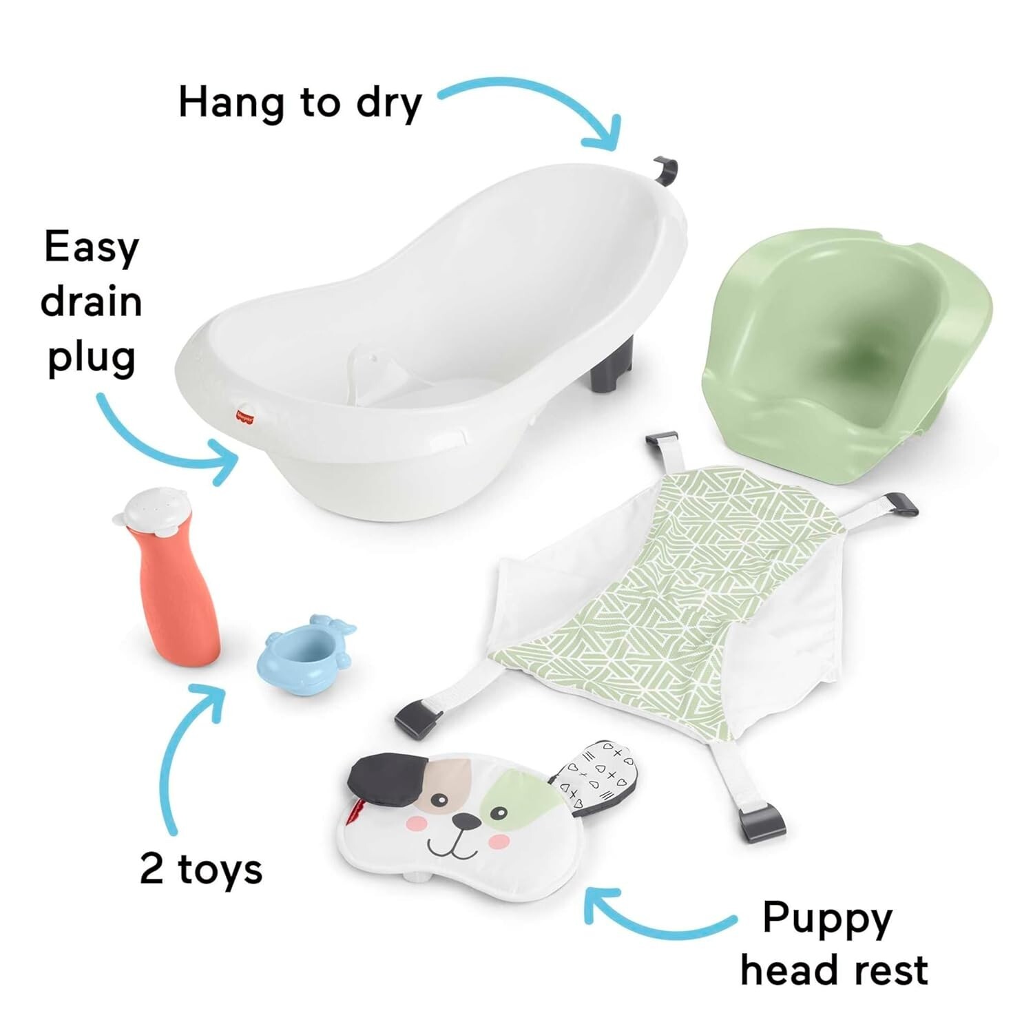 Fisher-Price Baby to Toddler Bath 4-in-1 Slingn Seat Tub 2 Toys Puppy Perfection