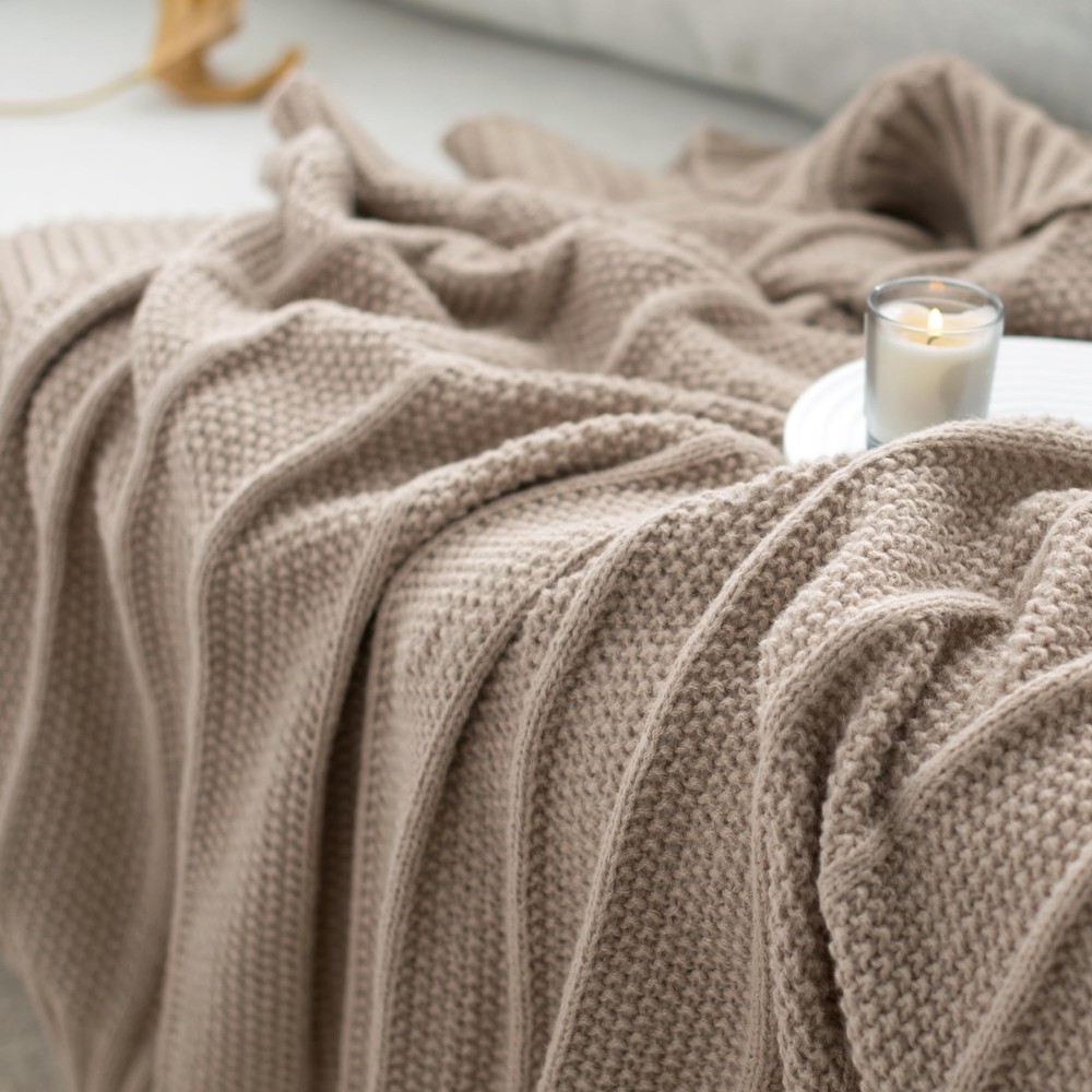 Knit Throw Blanket for Couch 50" X 60", Soft Cozy Stripe Pattern Cable Knitte...