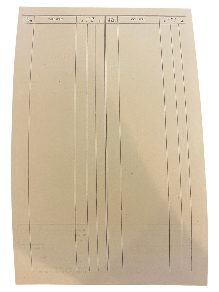 1958 Robson Lowe “Foreign” Stamp Auction Catalogue + Bid Form May 14th Sale