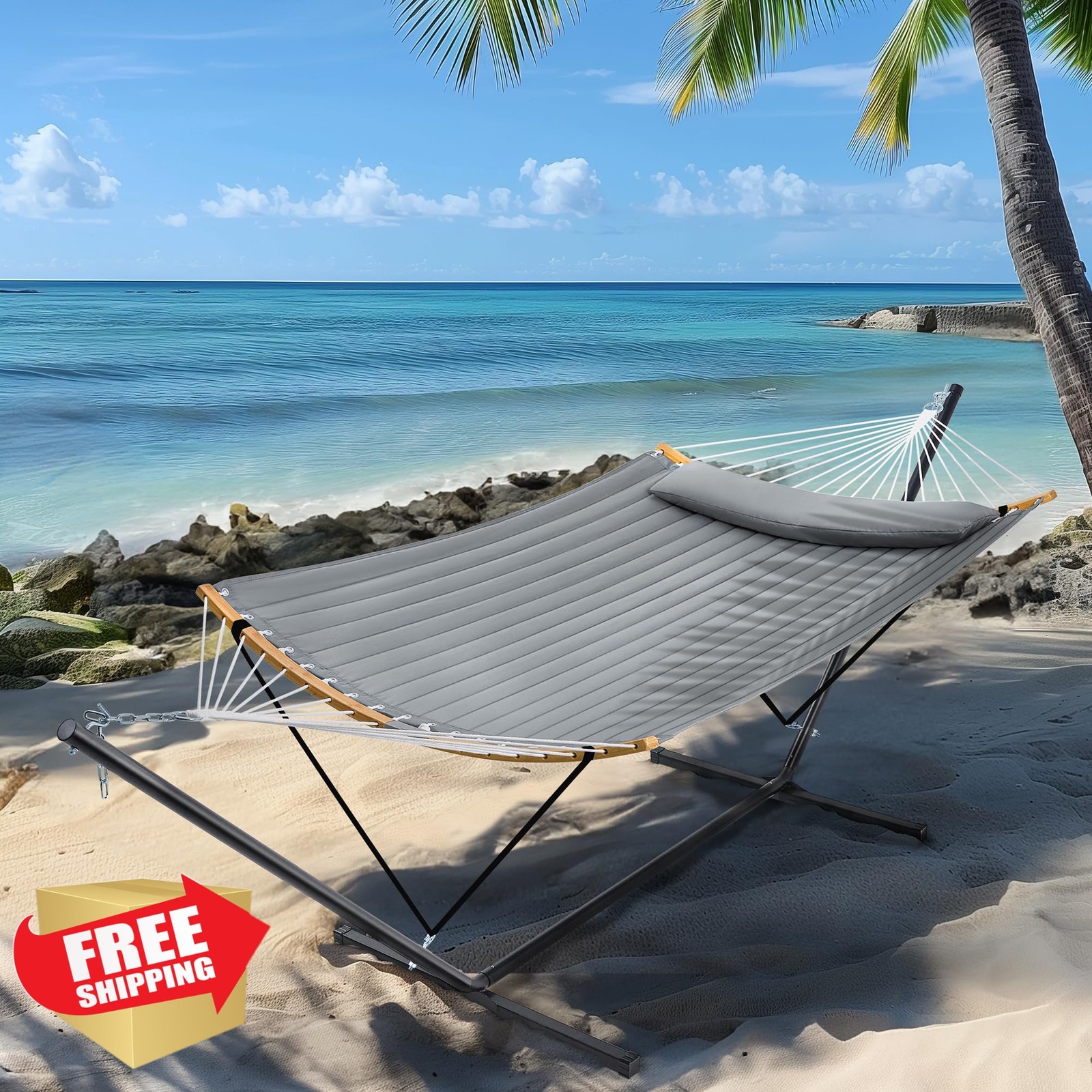 SUPERJARE Hammock Stand 2 Person Gray Heavy Duty Portable Bag