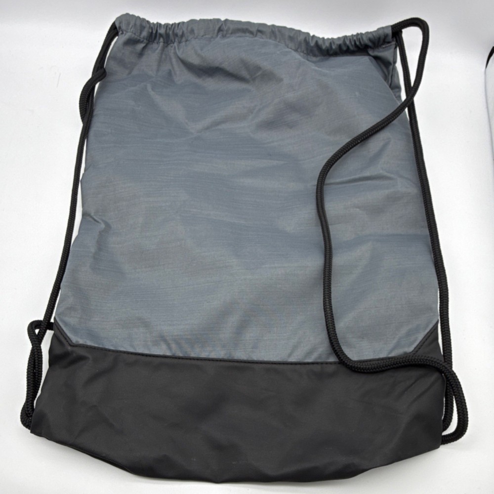 Nike Raiders Drawstring Gym Bag Gray Black Polyester Adjustable Strap Zip Pocket