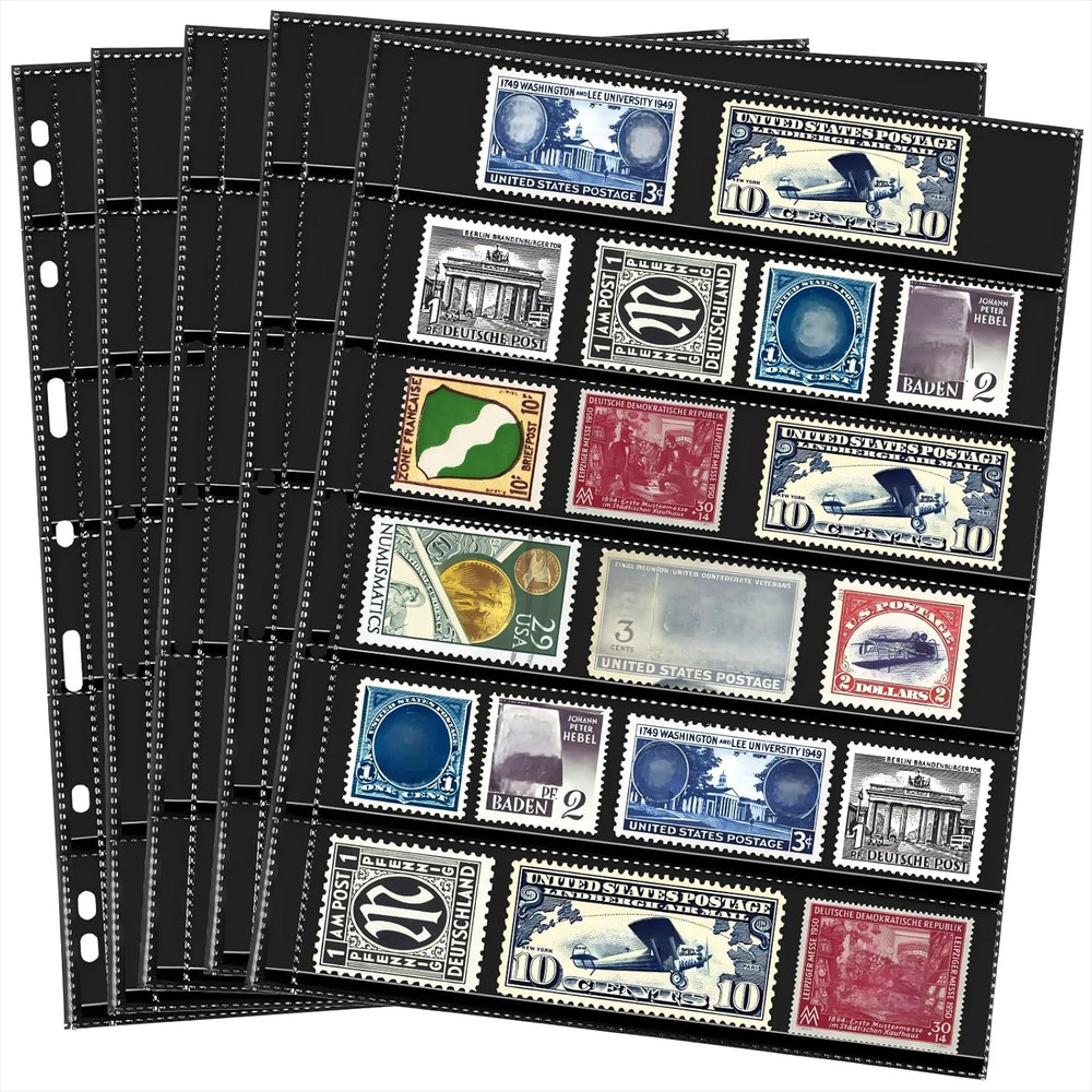 20 Sheets Stamp Pages Collector Album Binder Standard 9 Hole Binder Sleeves f...