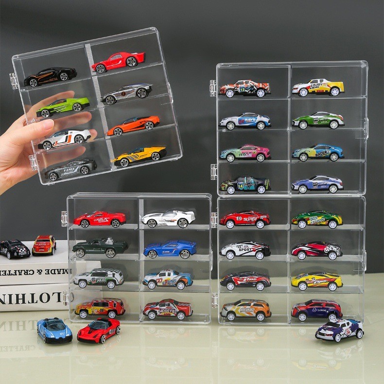 4Pack 1/64 Diecast 8 Car Display Case With Locking Latch Stackable Organizer Box