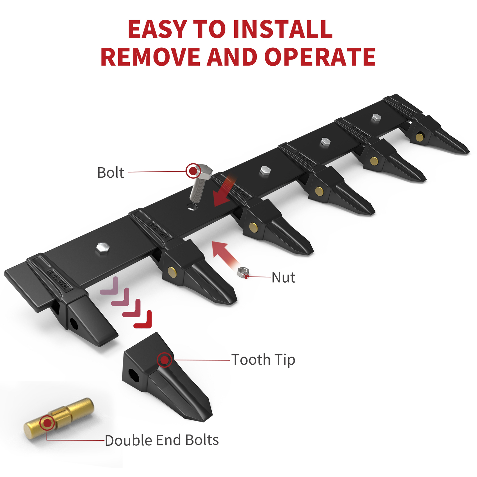 48" Bucket Tooth Kit Bolt On Design for Loader Tractor Bucket Protection Steel