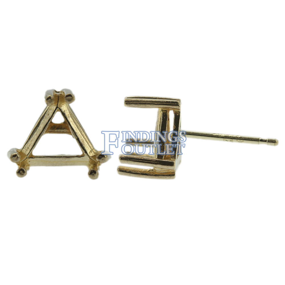 14k Yellow Gold Triangle Stud Earring Mounting Setting Push Back Post 6 Prong