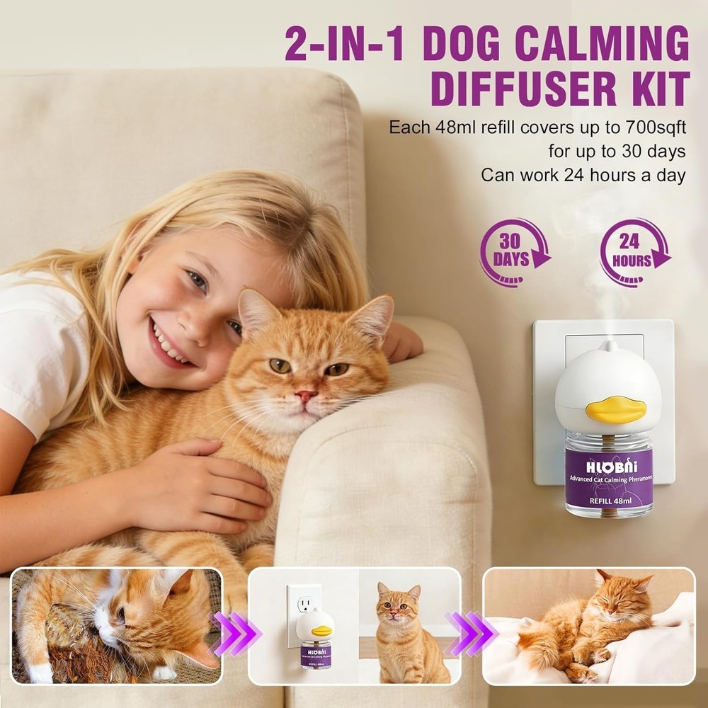 Cat Calming Diffuser – Dual Diffuser Kit with 2 x 30-Day Refills, Cat Pherom...