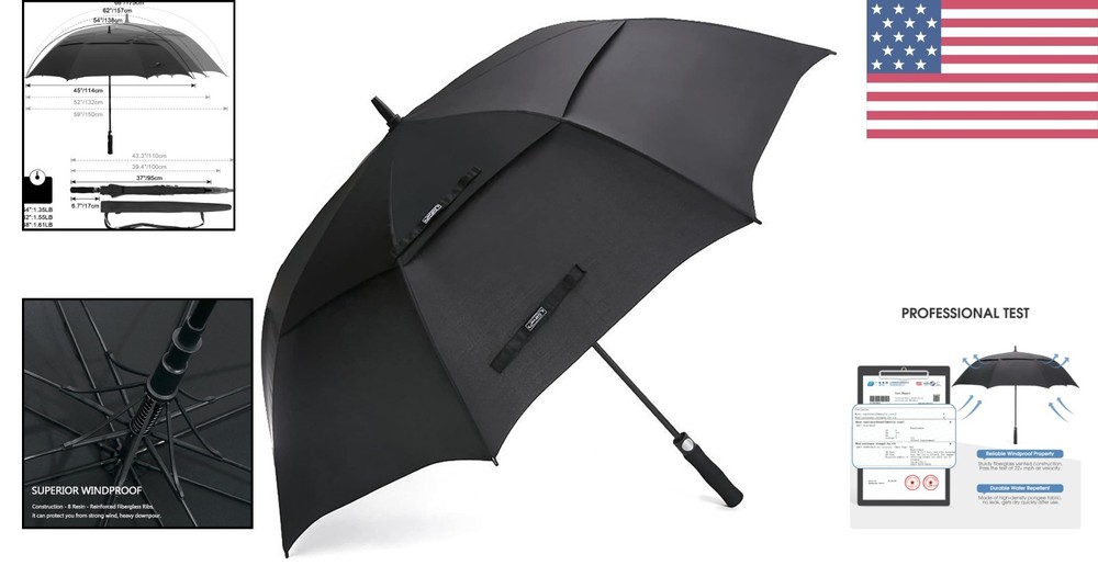 Elegant Automatic Open Golf Umbrella - 62-Inch Windproof & Waterproof