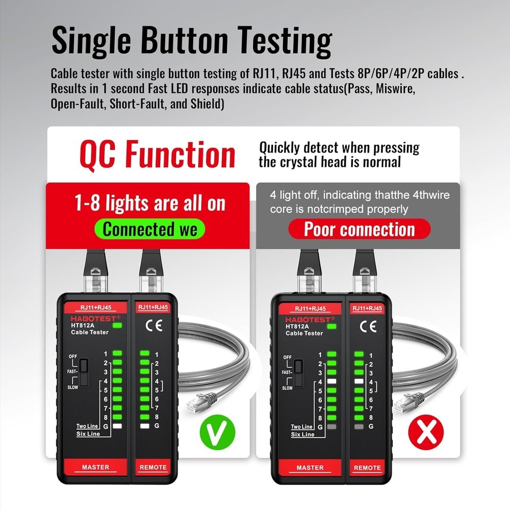 Durable Ethernet Cable Tester with LED Display for Quick Wiring Diagnostics