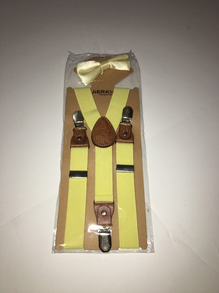 JIERKU Kids Clip On Suspenders Pre Tied Bow Tie Suspenders/Bow Tie Yellow