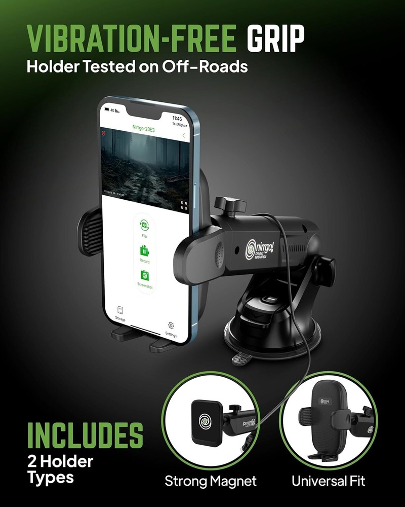 NIRRGO 2-in-1 Dash Cam and Phone Mount - Compact Design for Secure Recording