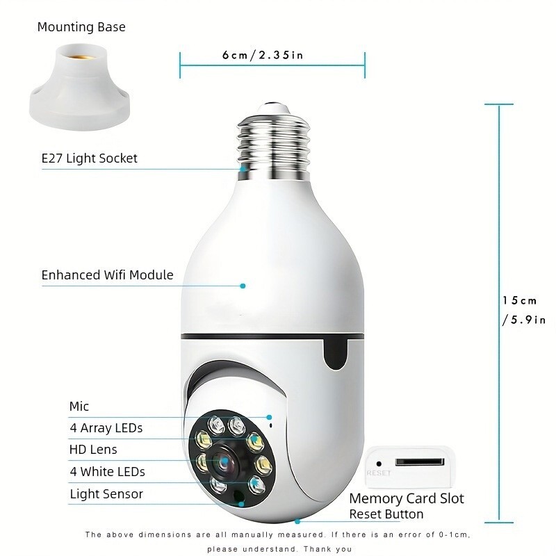 360° 1080P IP E27 Light Bulb Camera Wi-Fi Wireless Smart Home Security IR Night
