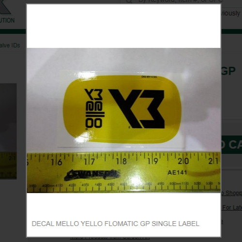 DECAL MELLO YELLO FLOMATIC GP SINGLE LABEL # D60-MY