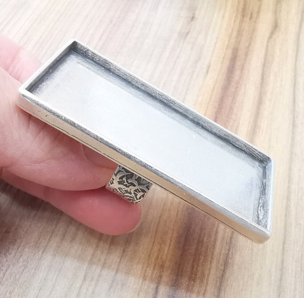 Large Rectangle Ring Blank Settings Cabochon Mounting, Adjustable Antique Silver
