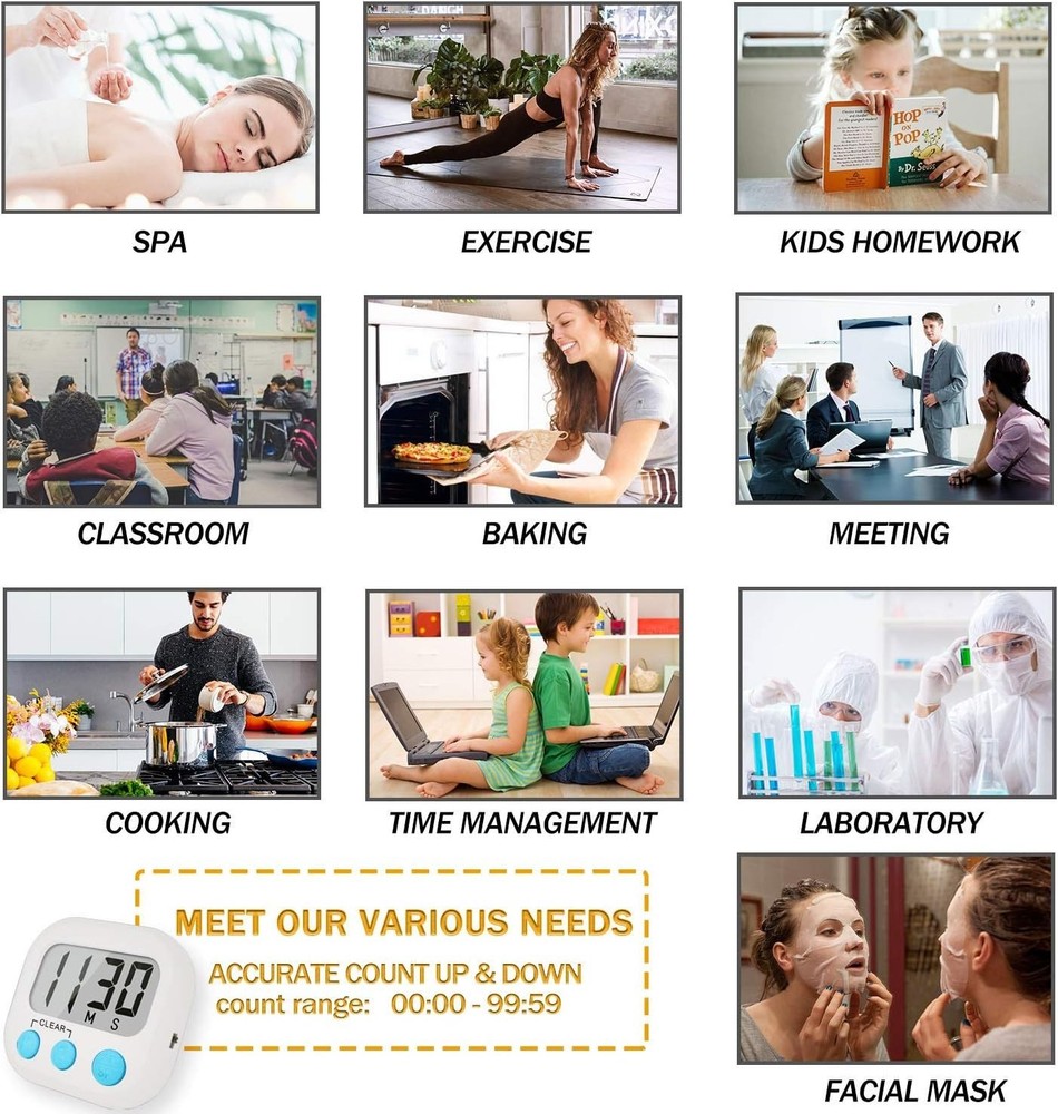 2 Pack Digital Kitchen Timer - Large Display & Loud Alarm for Precision Baking