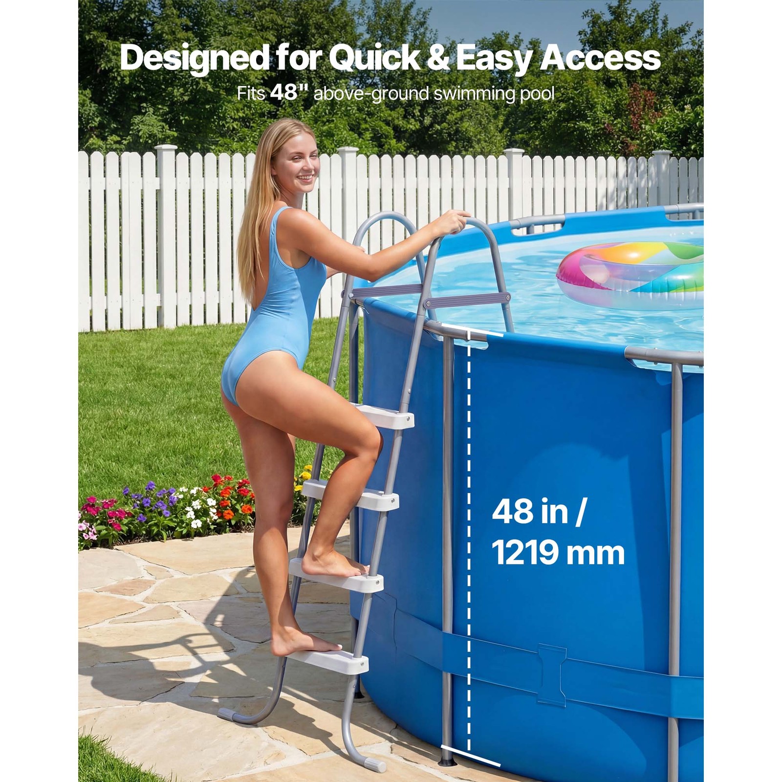 Uimoso 4-Step Steel A-Frame Pool Ladder for 48in Wall, 300lbs Capacity