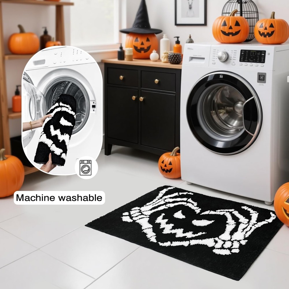 Mocsicka Halloween Bath Mat Funny Face 1'8" x 2'8" (Rectangular), Black