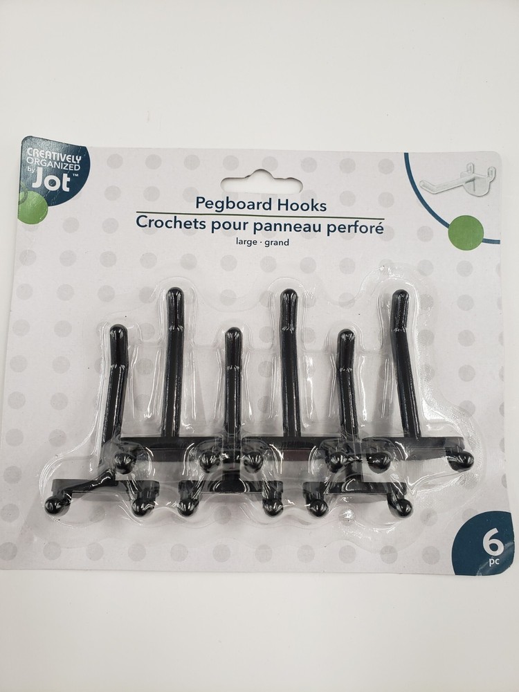 Jot Large Plastic Pegboard Hooks 6pc