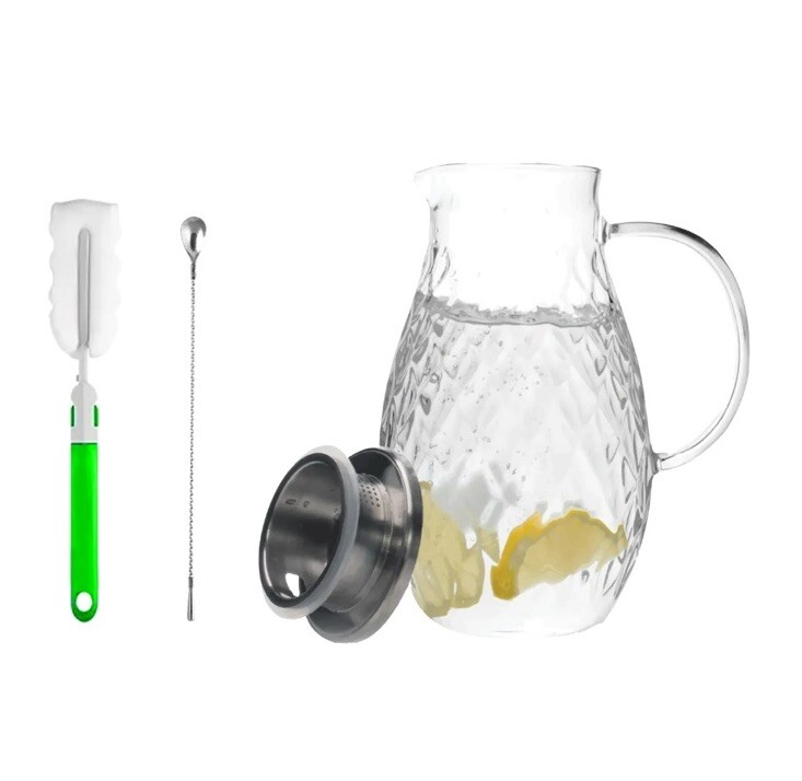 ✅68 Ounces Glass Pitcher With Lid Hot Cold Water Pitcher Carafe Jug With Handle