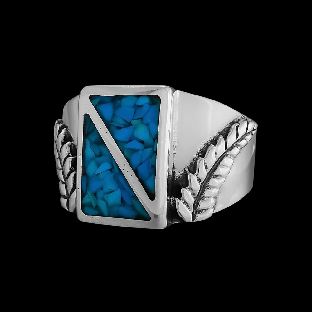 Size 9-925 Sterling Silver Turquoise Sectioned Rectangle Ring, Regal Fern...
