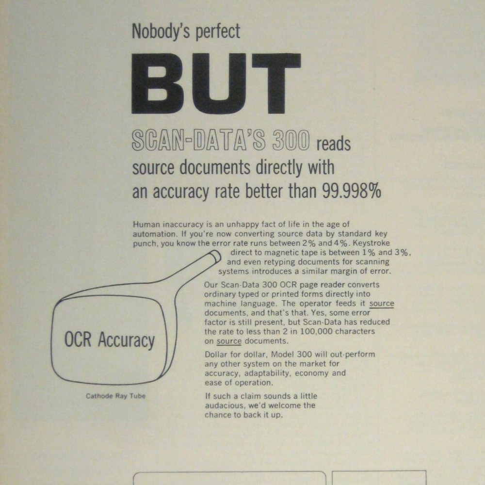 Vintage 1968 Scan Datas 300 OCR Accuracy Print Ad