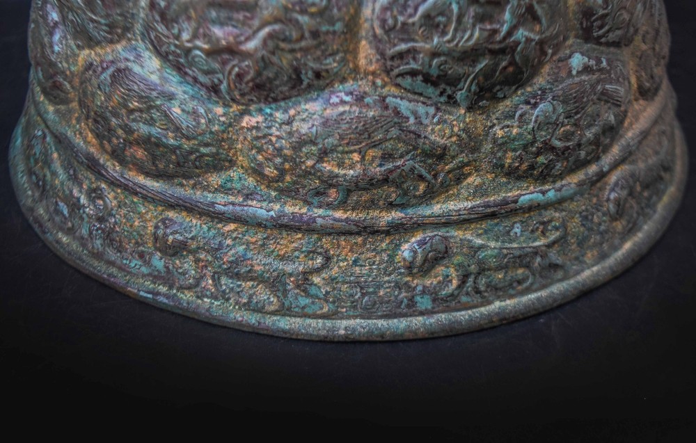Islamic Mamluk Candlestick Base, Embossed and Engraved Bronze, Middle Eastern