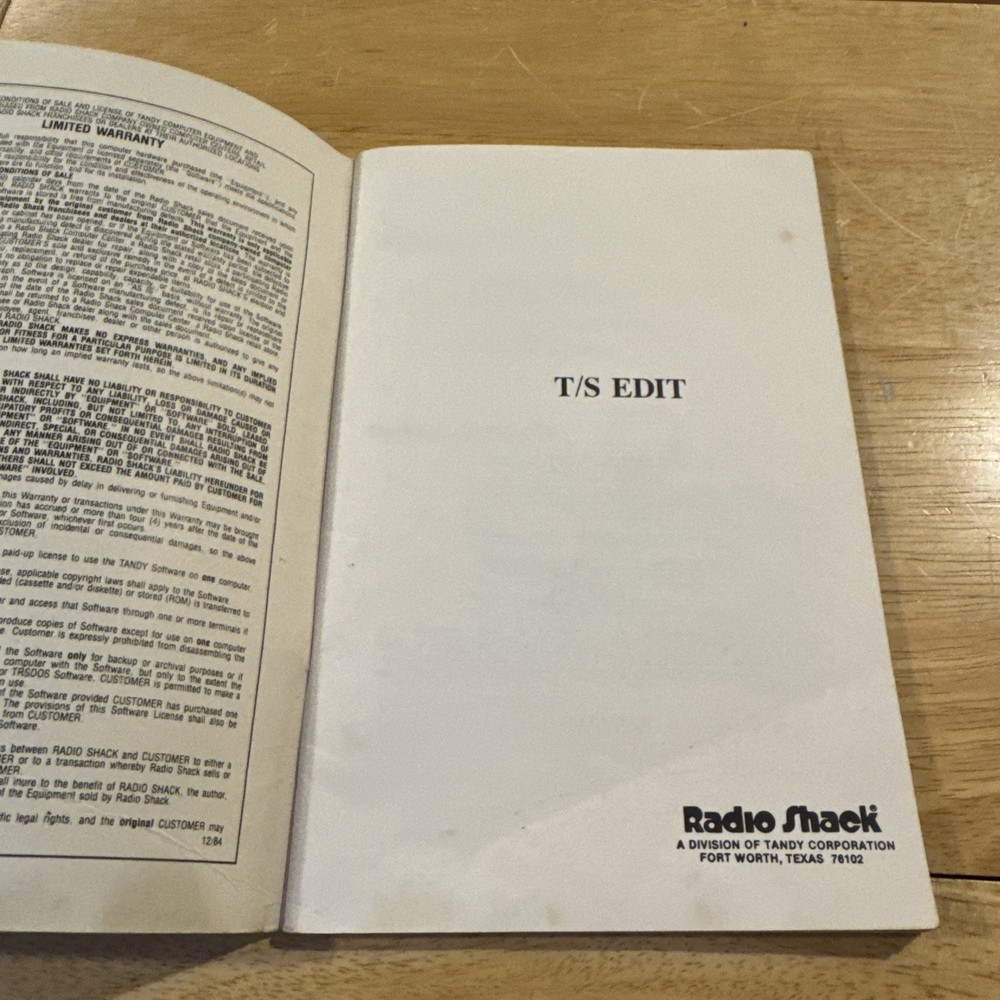 1984 Tandy Color Computer T/S Edit For Use With Disk Basic Or Os-9 System