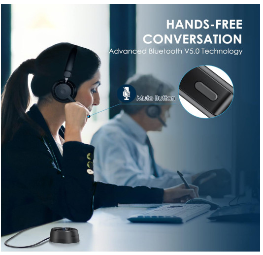 Mopchnic Bluetooth Headset, Wireless Headset with Upgraded Mic NO USB DONGLE