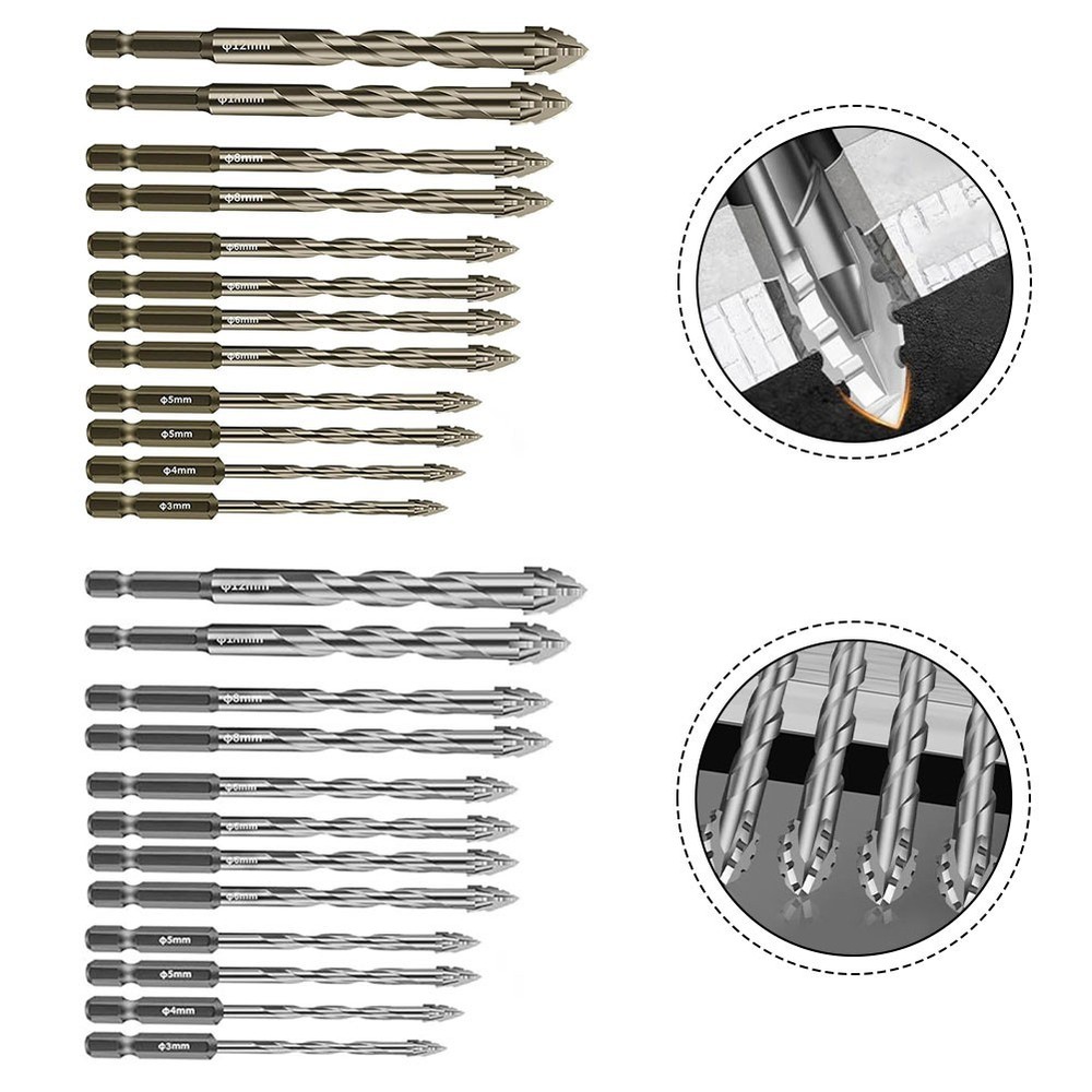 4 Flute Eccentric Drill Bit Set 12 Pcs Compatible with Various Power Tools