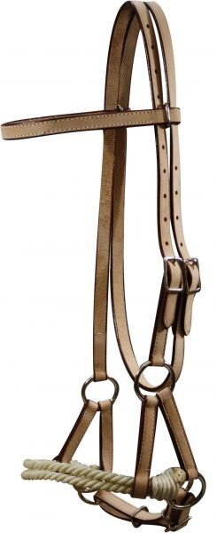 LIGHT Leather Western Bridle Headstall Rope Nose SIDEPULL Bitless 1101