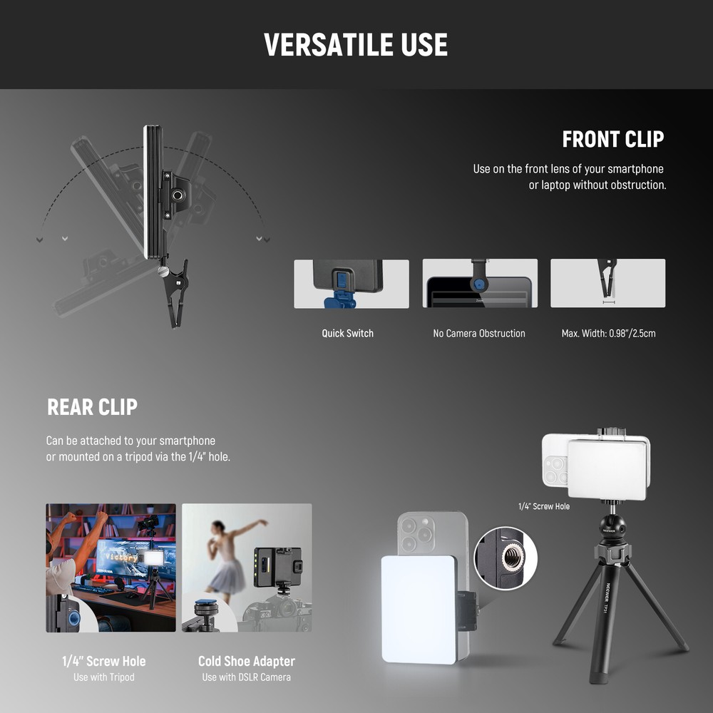 NEEWER VL67BD APP-Controlled Selfie Light w/2000mAh Battery