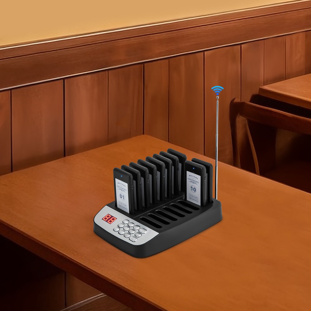 Restaurant Wireless Guest Paging System 10Beepers Queuing Calling Pagers w/Light